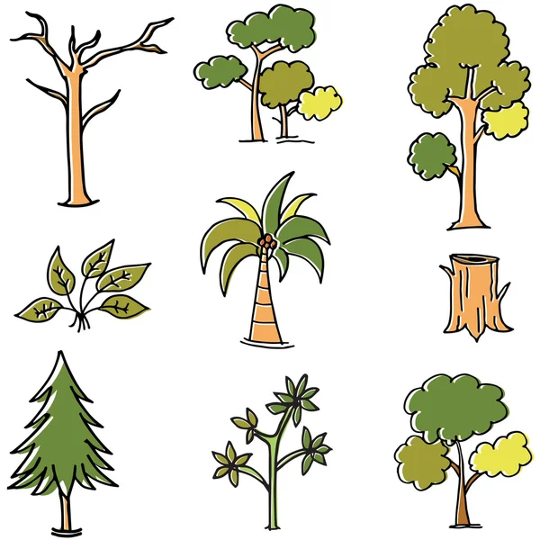 Doodle ağacının koleksiyonu vektör ayarla