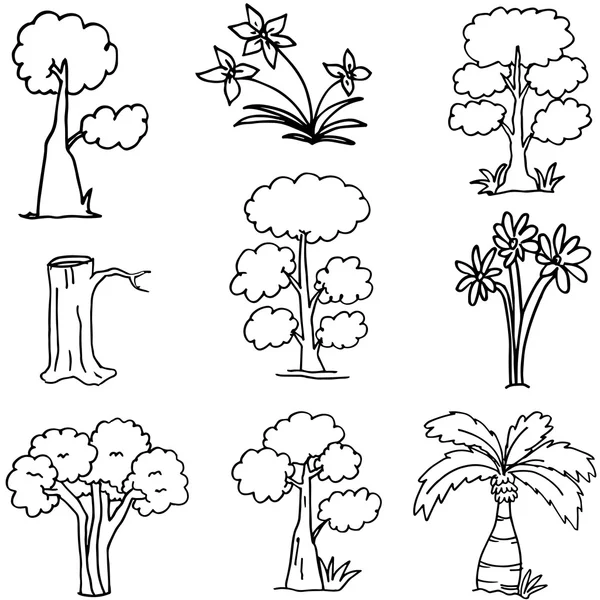 Doodle de vector de árbol plano — Vector de stock