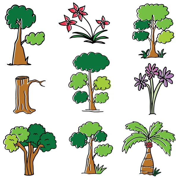 Doodle-fa-virág és a fa — Stock Vector
