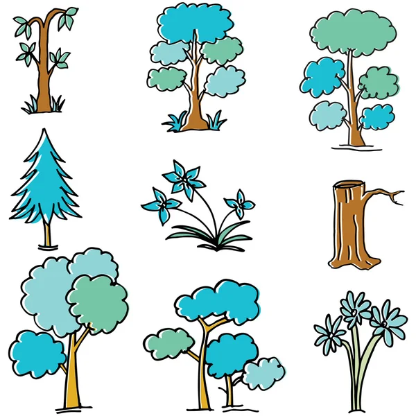 Reihe von Baumstilkritzeleien — Stockvektor
