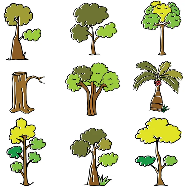 Doodle of style many tree set — Stock Vector