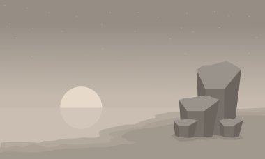 Manzara plaj ve rock silueti