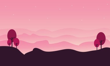 Pembe arka planlar ile hill manzara siluet