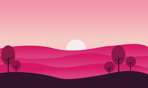 Silueta de paisaje de colina y sol — Vector de stock