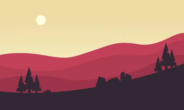 Silueta de la colina al amanecer — Vector de stock