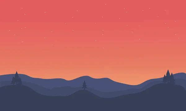 Silueta de la colina cielo naranja paisaje — Vector de stock