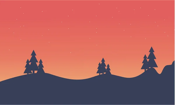 Silueta de paisaje de colina y abeto — Vector de stock