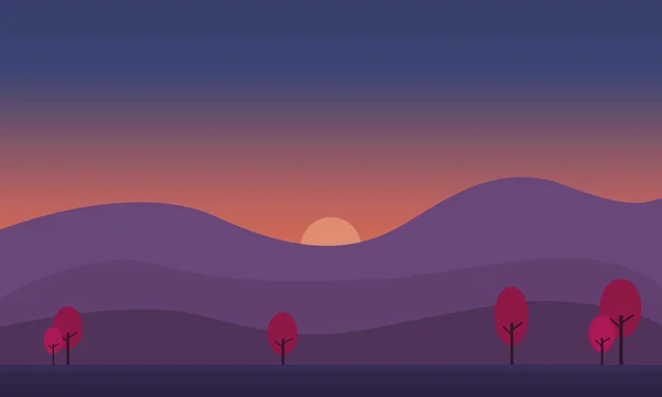 Al amanecer paisaje colina de silueta — Vector de stock