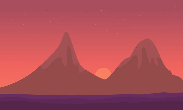 Paysage montagne au lever du soleil de silhouette — Image vectorielle