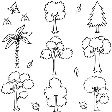 Ağaç kümesi el ile çizmek karalamalar