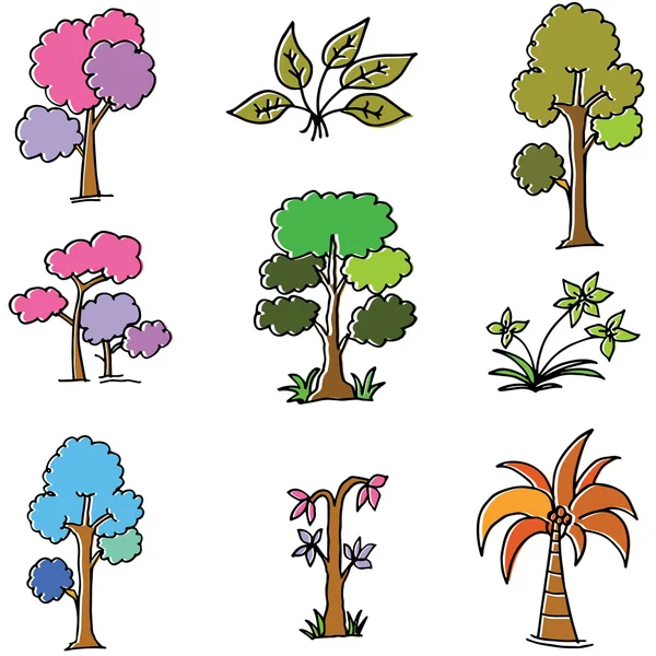 Doodle de coleção de estilo de árvore — Vetor de Stock