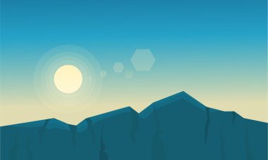 Cliff ve güneş manzara vektör çizim silueti