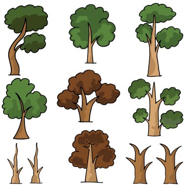 Ağaçlar koleksiyonu çizgi doodle