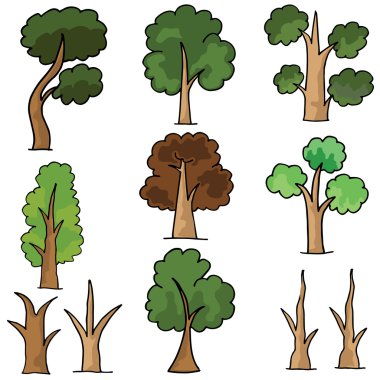 Ağaç Stil kümesi vektör doodles