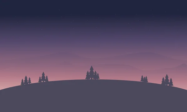 Schöner Hügel bei Nacht Landschaft Silhouette — Stockvektor