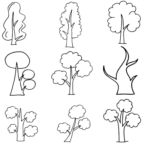 Doodle de la colección de árboles sobre fondos blancos — Vector de stock