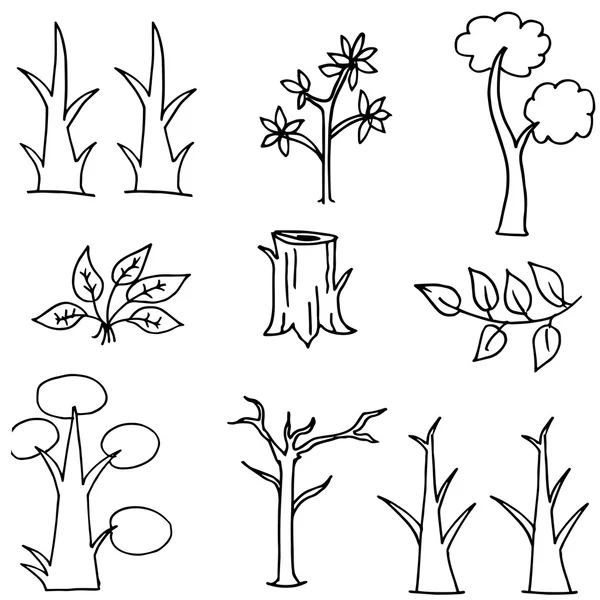 Doodle de dibujo a mano de dibujos animados de árboles — Vector de stock