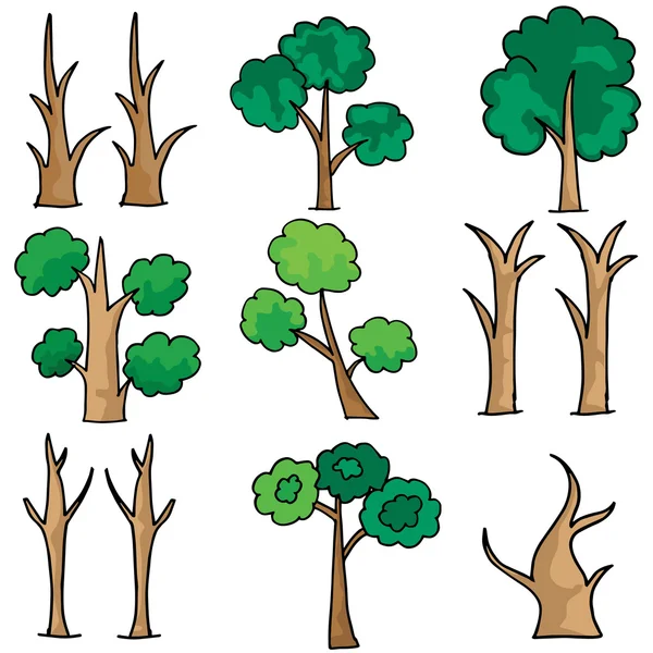 Set of tree collection doodles — Stock Vector