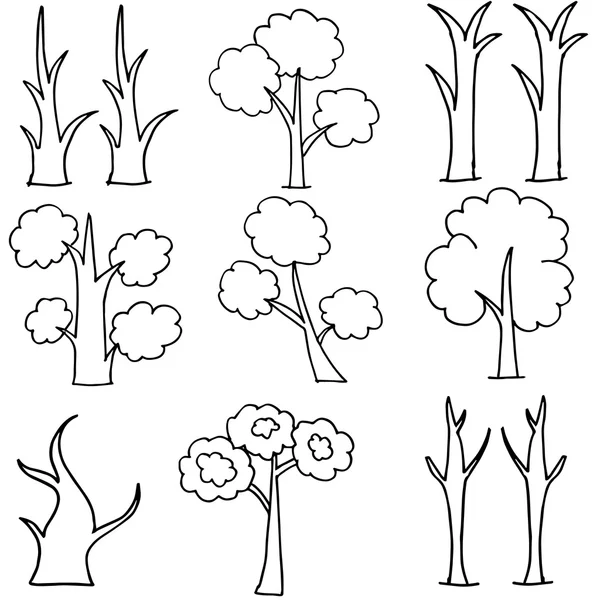 Doodle de colección de conjuntos de árboles — Vector de stock