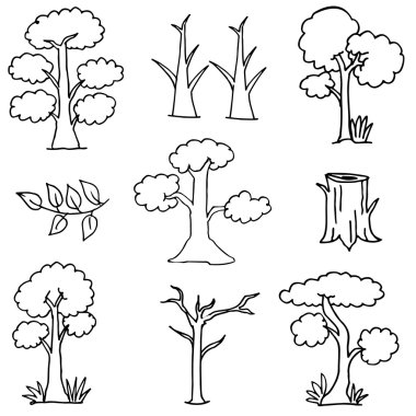 Farklı ağaç karalamalar doğa seti