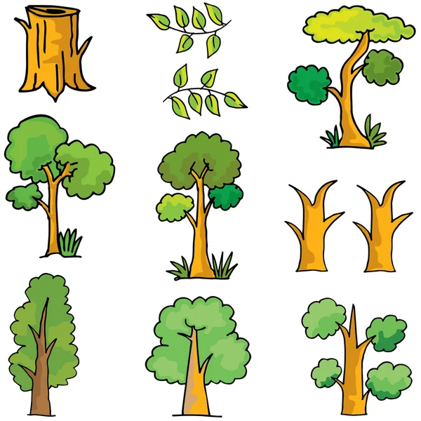 Ağaç doğa doodle içinde ayarla.