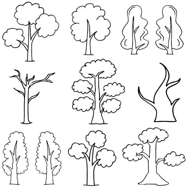 Doodle de árbol bosquejo mano dibujar — Vector de stock