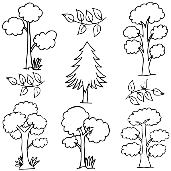 Dibujo de mano de garabatos de árbol — Vector de stock