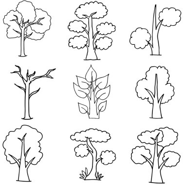 Beyaz vektör çizim ağaçta kümesi
