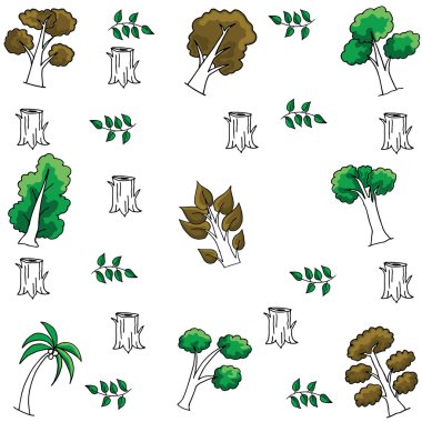 Ahşap ağaç ve yaprak Doodle