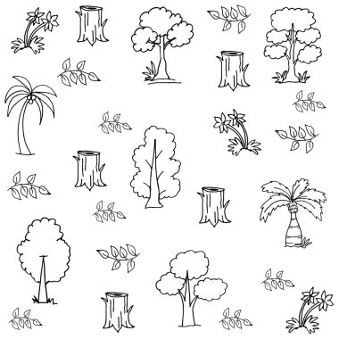 El çizmek düz vektör ağaç karalamalar ayarla