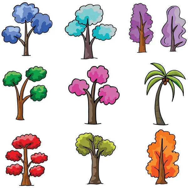 Doodle di albero raccolta diversa — Vettoriale Stock