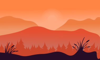 Dağ arka plan çam ormanıyla silüeti