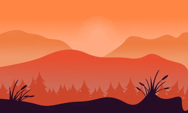 Silhouette de forêt d'épinettes avec fond de montagne — Image vectorielle