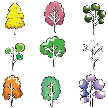 Şirin ağaç renk kümesi doodle