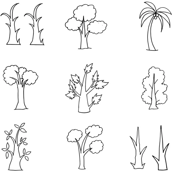 Caniche de dessin à la main ensemble d'arbres — Image vectorielle