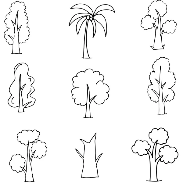 Doodle de varios juegos de árboles — Vector de stock