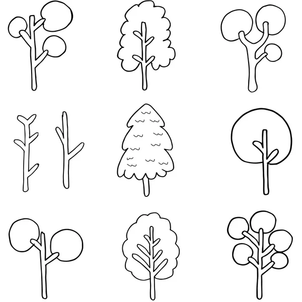 Doodle de conjunto de árboles simples — Vector de stock