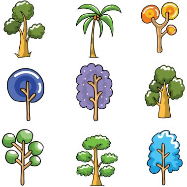 Doodles'ın vektör kümesi benzersiz ağaç