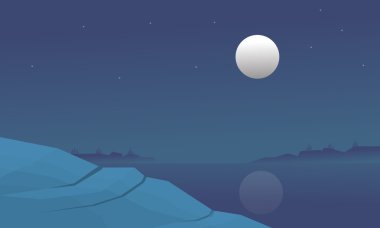 Göl ve hill gece silüeti