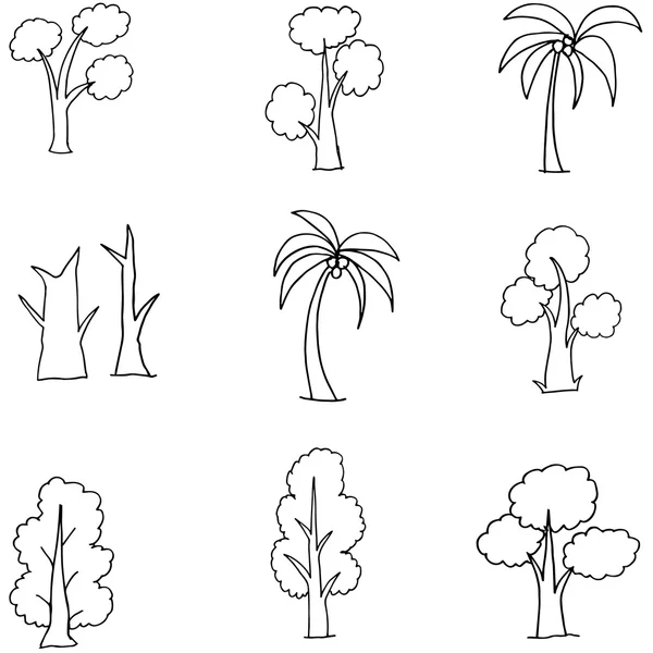 Doodle de muchos árboles colección diversa — Vector de stock