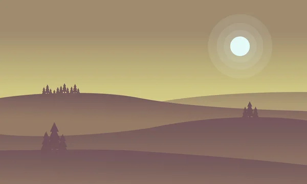 Paisaje de siluetas de colina y luna llena — Vector de stock