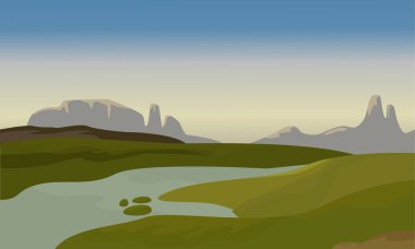 Nehir ve cliff arka planlar silüeti