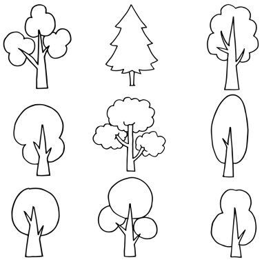 Vektör düz ağaç üzerinde karalamalar ayarla