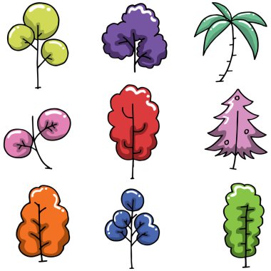 Birçok ağaç stil vektör Doodle