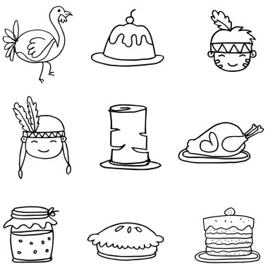 Kroki doodle Şükran vektör kümesi