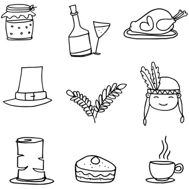 Doodle Şükran vektör ayarla