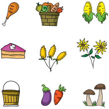 Şükran günü nesne vektörünü doodle