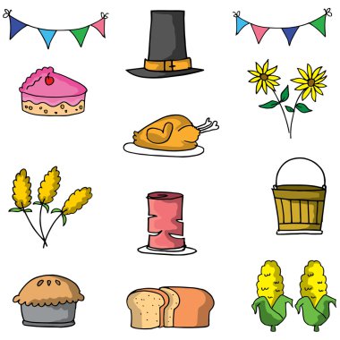 Set Şükran vektörünü doodle