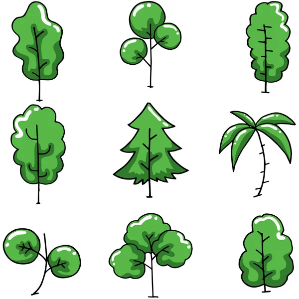 Árvore verde em jogo de doodles — Vetor de Stock