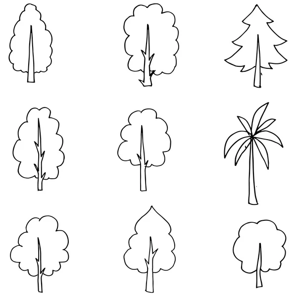 Baum setzte Handzeichnung auf Doodle — Stockvektor